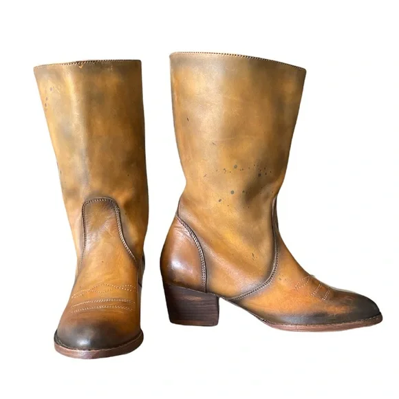 Esquivel brown distressed Leather western w/splatter Jill boots